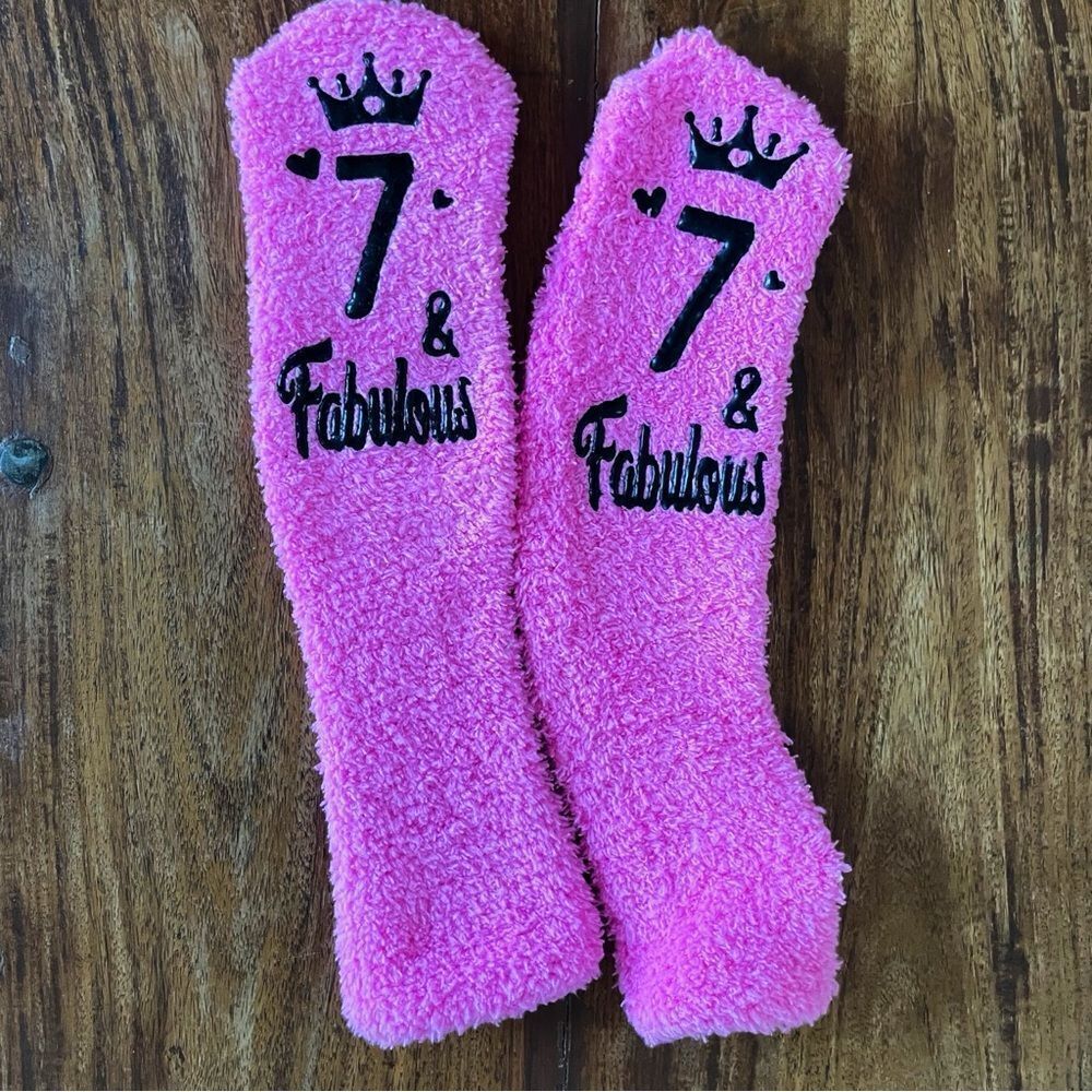 Pink 7 & Fabulous Fuzzy Birthday Socks New WOT